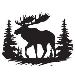 Canvas Print - Moose Forest Vector Silhouette