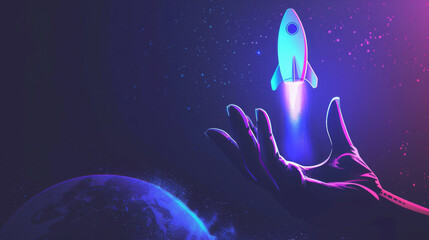 Aufkleber - Vibrant artistic representation of a hand sending a rocket into space