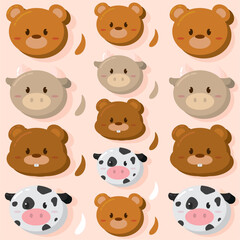 Canvas Print - Kawaii animal emoticon pattern background Vector