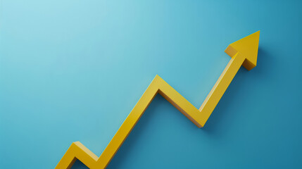 Aufkleber - 3d illustration of a yellow upward arrow on a blue backdrop, symbolizing success and upward trend