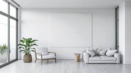 Wall Mural - Minimal style Modern white living room with blank white wall for copy space. Generative Ai
