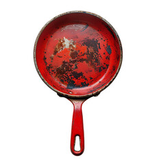 red handled frying pan on transparent isolated background