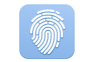 Poster - 3D Protection fingerprint icon. Biometric verification. Touch ID fingerprint. Minimal Fingerprint scan isolated on blue background. Account identity privacy secure personal data concept. 3d render.