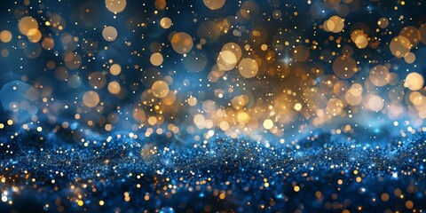 Abstract background glitter bokeh lights blue gold sparkly festive shiny glowing texture