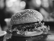 © vefimov - A close-up image of a classic hamburger in black and white, perfect for editorial or commercial use