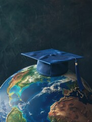 Wall Mural - A graduation cap sitting on top of a globe, symbolizing education and exploration