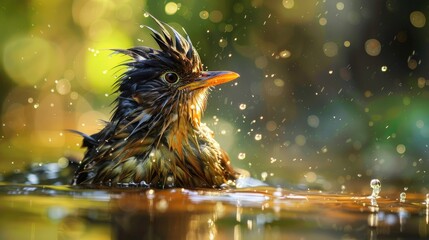 Sticker - Beautiful bird wet from swimming