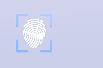 Poster - 3D Protection scan fingerprint icon. Biometric verification. Touch ID fingerprint. Minimal Fingerprint isolated on blue background. Account identity privacy secure personal data concept. 3d render.
