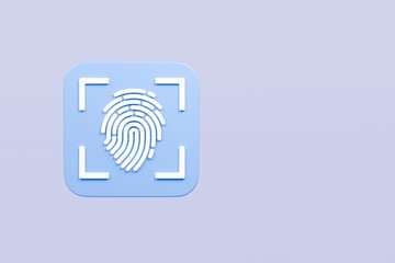 Poster - 3D Protection scan fingerprint icon. Biometric verification. Touch ID fingerprint. Minimal Fingerprint isolated on blue background. Account identity privacy secure personal data concept. 3d render.