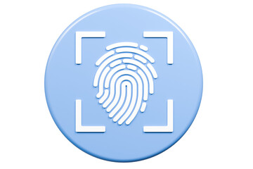 Poster - 3D Protection scan fingerprint icon. Biometric verification. Touch ID fingerprint. Minimal Fingerprint isolated on blue background. Account identity privacy secure personal data concept. 3d render.