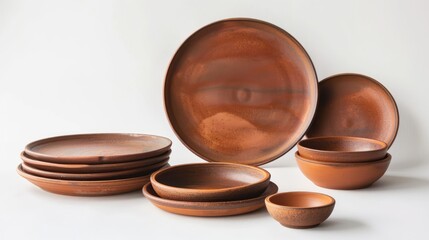 Sticker - Brown clay plate set against a white backdrop pottery dinnerware