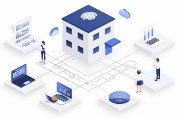 Poster - Detailed architectural model with data servers, representing smart building technology integration.