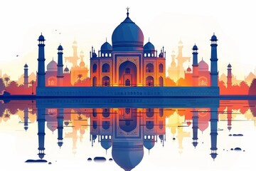 Wall Mural - The beautiful Taj Mahal. The most famous building in India. A landmark of India. illustration