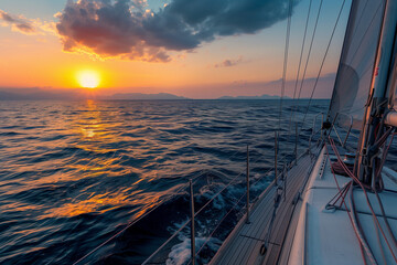 Wall Mural - sailing on a calm sea with a beautiful sunset