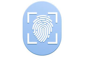 Poster - 3D Protection scan fingerprint icon. Biometric verification. Touch ID fingerprint. Minimal Fingerprint isolated on blue background. Account identity privacy secure personal data concept. 3d render.