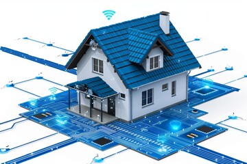 Sticker - Innovative smart home technology blueprint integrating IoT devices in a modern residential setting.