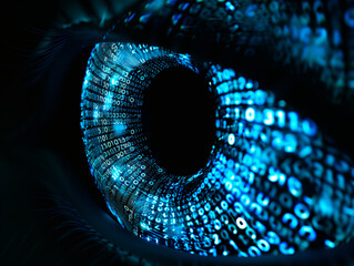 Human iris made of binary code.