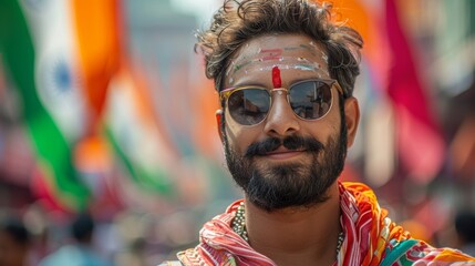 Wall Mural - A man in traditional Indian clothes on India's Independence Day