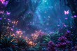 © Shining Pro - Magical fairy tale forest with glowing butterflies, colorful flowers, and dreamlike atmosphere under a star-lit sky, radiating a fantasy ambiance.