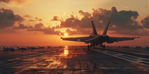 Canvas Print - Solitary Jet Taking Off from Carrier in Warzone