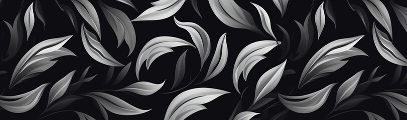 Wall Mural - Black and white laurel leaves pattern