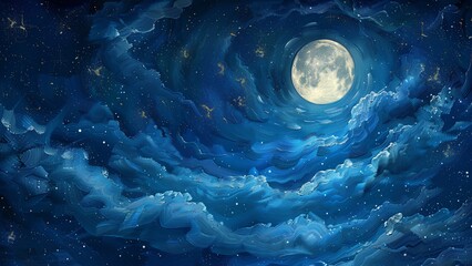 Wall Mural - blue moon and stars