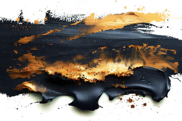 Wall Mural - Abstract black and gold watercolor splatter pattern on transparent background.