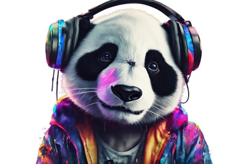 Wall Mural - cool shirt dtf clipart background transparent sticker panda aring jacket splashes music colorful lis