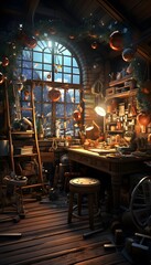 Wall Mural - 3d illustration of a fairy tale shop in a fairytale style