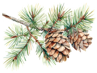 pine cones and needles on white