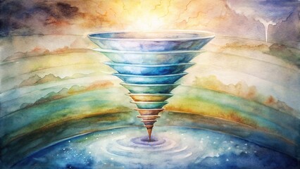 Wall Mural - Abstract image of a funnel data with a 6 step layer and light wave around watercolor , technology, digital, data, funnel, abstract, layer, light wave, watercolor, concept, design