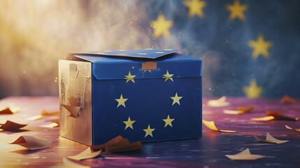 Wall Mural - European Union elections concept image background , ballot box with EU flag colors and stars and ballot paper