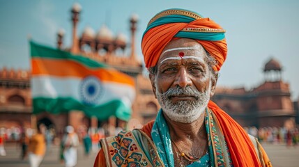 Wall Mural - A man in traditional Indian clothes on India's Independence Day