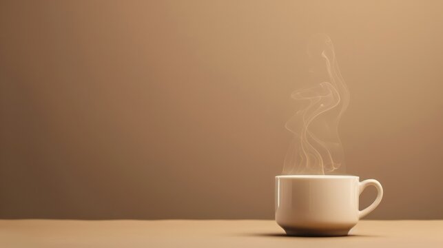 A steaming coffee cup against a plain background, with space beside or above it for adding text or graphics 