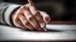 © Varunee - Photograph of a close-up shot of a student's hand holding a freshly sharpened pencil, ready to start writing on a blank piece of paper.