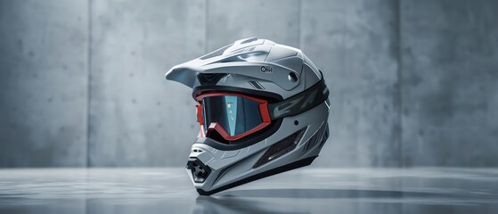 Wall Mural - adventure motorcycle helmet with mx goggles in a grey studio background