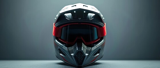 Wall Mural - adventure motorcycle helmet with mx goggles in a grey studio background