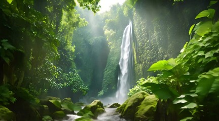 Wall Mural - a waterfall in the middle of a lush green forest