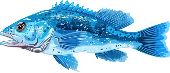 blue fish watercolored illustration with nice details isolated on a white background
