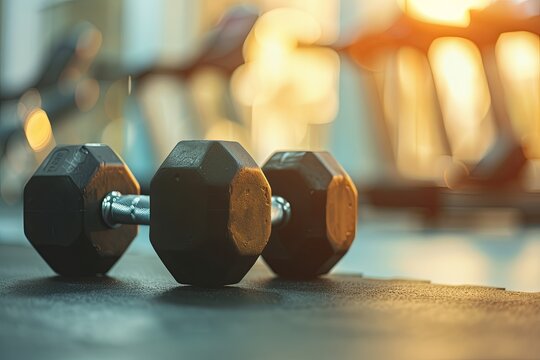 dumbbells for fitness close-up. blurred background of modern fitness club