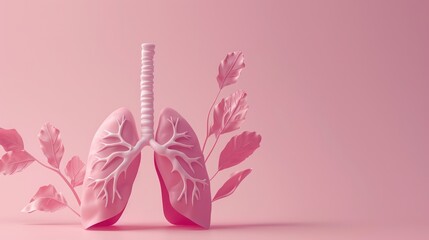 Wall Mural - Healthy Lungs Illustration: A detailed illustration of healthy lungs with ample blank space on one side for adding text or graphics on minimalist background