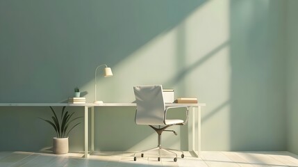 Bright and Minimalist Office Workspace with Natural Lighting and Cozy Furnishings