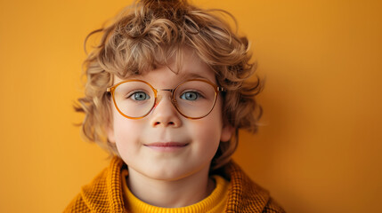 little boy with wearing glasses on yellow background By WS Studio 1985 