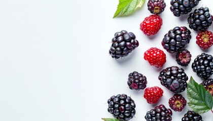Wall Mural - Blackberries Fresh Fruit Isolated White Background Healthy