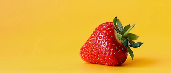 Wall Mural - Vibrant Strawberry on Yellow Background: Fresh and Juicy Summer Fruit, Copy Space