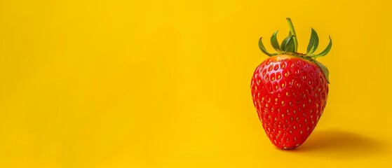 Canvas Print - Vibrant Strawberry on Yellow Background: Fresh and Juicy Summer Fruit, Copy Space