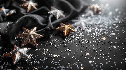 Wall Mural - A classic black and silver background with stars and space for celebratory writing. - Event decoration background