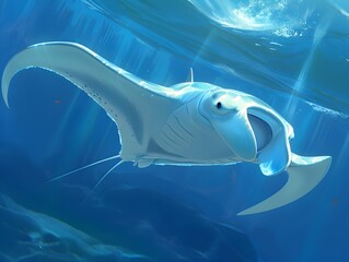 Wall Mural - Majestic Manta Ray Gliding Through the Enchanting Underwater World