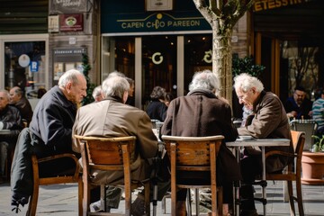 Senior people sitting in a cafe in Paris, France