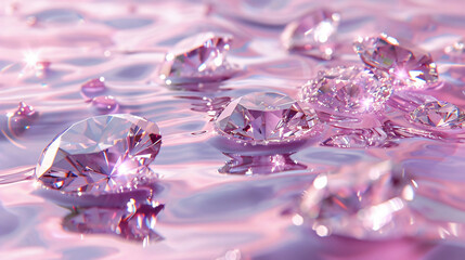 Poster - Sparkling Pink Diamonds on Water for Jewelry or Luxury Background